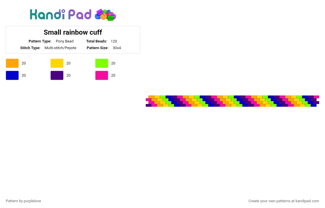 Small rainbow cuff - Pony Bead Pattern by purplelove on Kandi Pad - purple