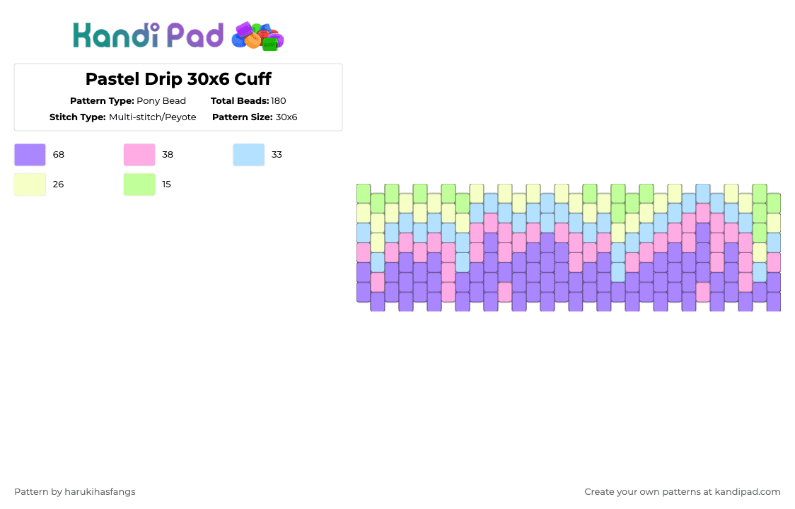 Pastel Drip 30x6 Cuff - Pony Bead Pattern by harukihasfangs on Kandi Pad - pink,harukihasfangs,drip,simple,palette,pastel,cute,kawaii,easter