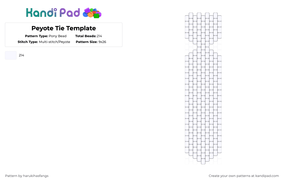 Peyote Tie Template - Pony Bead Pattern by harukihasfangs on Kandi Pad - white,harukihasfangs,base,template,tie,peyote tie,peyote,blank,necklace