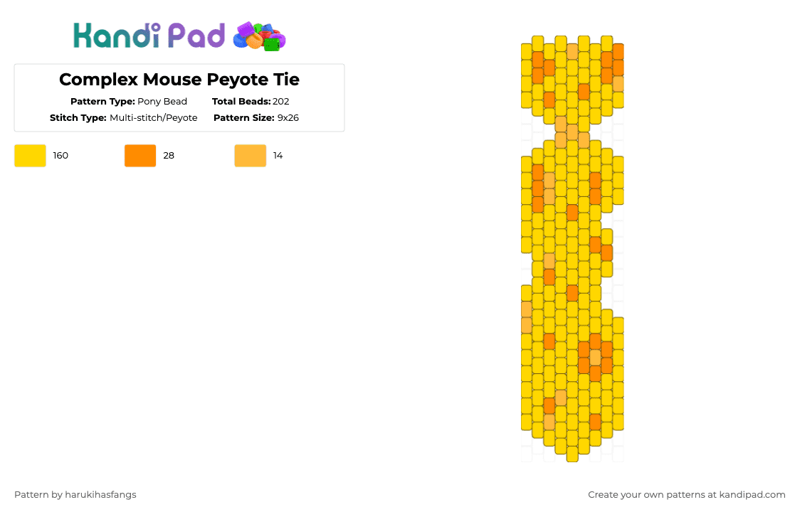 Complex Mouse Peyote Tie - Pony Bead Pattern by harukihasfangs on Kandi Pad - yellow,harukihasfangs,therian,cheese,food,mouse,peyote tie,tie