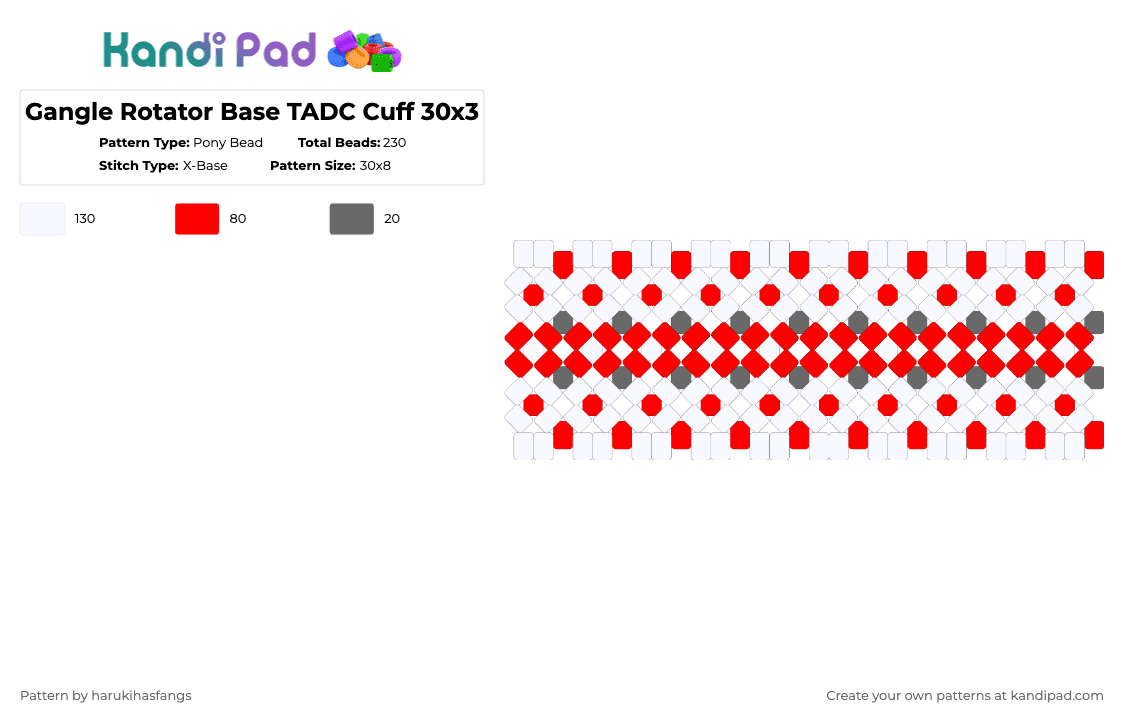 Gangle Rotator Base TADC Cuff 30x3 - Pony Bead Pattern by harukihasfangs on Kandi Pad - red,harukihasfangs,base,tadc,the amazing digital circus,gangletadc,gangle,rotator,xbase
