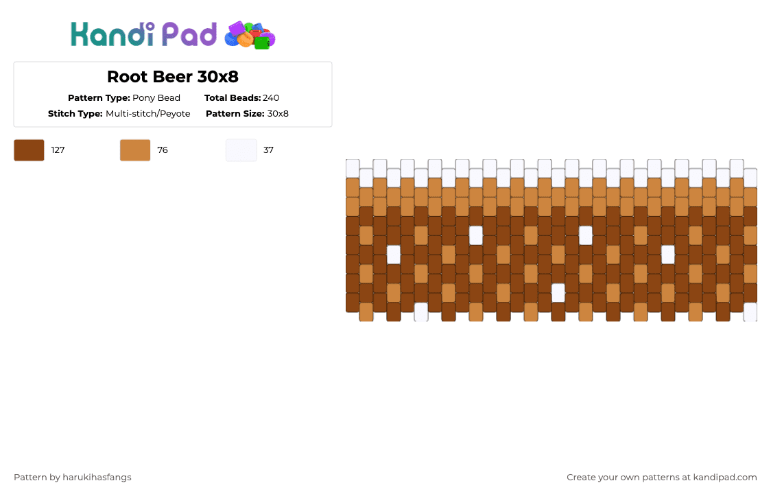 Root Beer 30x8 - Pony Bead Pattern by harukihasfangs on Kandi Pad - red,orange,harukihasfangs,food,root beer,soda,alcohol,30x8