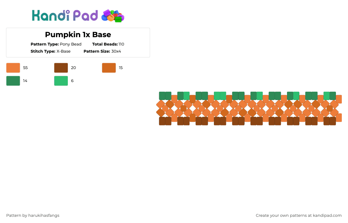 Pumpkin 1x Base - Pony Bead Pattern by harukihasfangs on Kandi Pad - orange,harukihasfangs,base,pumpkin,autumn,fall,xbase,1x,detailed