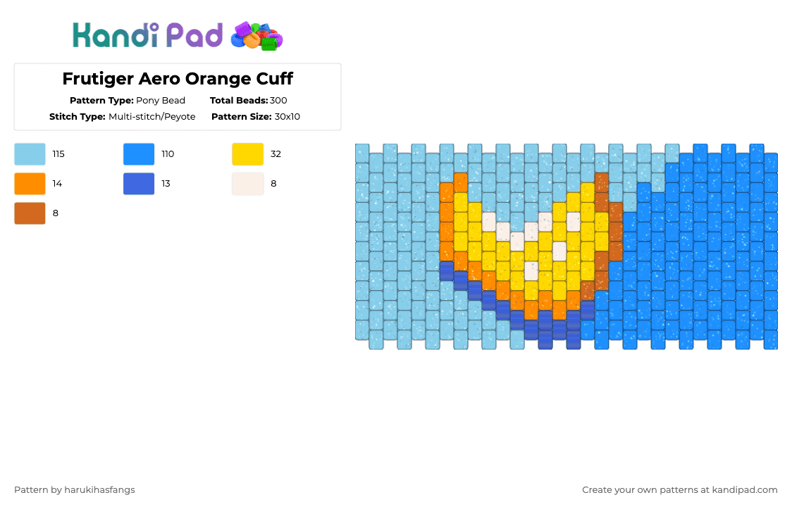 Frutiger Aero Orange Cuff - Pony Bead Pattern by harukihasfangs on Kandi Pad - light blue,cotdfuture,harukihasfangs,30x10,frutiger aero,2000s,y2k,food,aqua