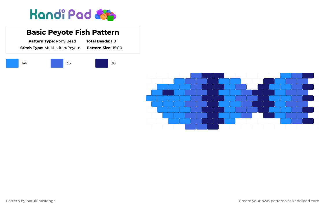 Basic Peyote Fish Pattern - Pony Bead Pattern by harukihasfangs on Kandi Pad - light blue,blue,harukihasfangs,base,fish,aquatic,basic,peyote,sea,ocean