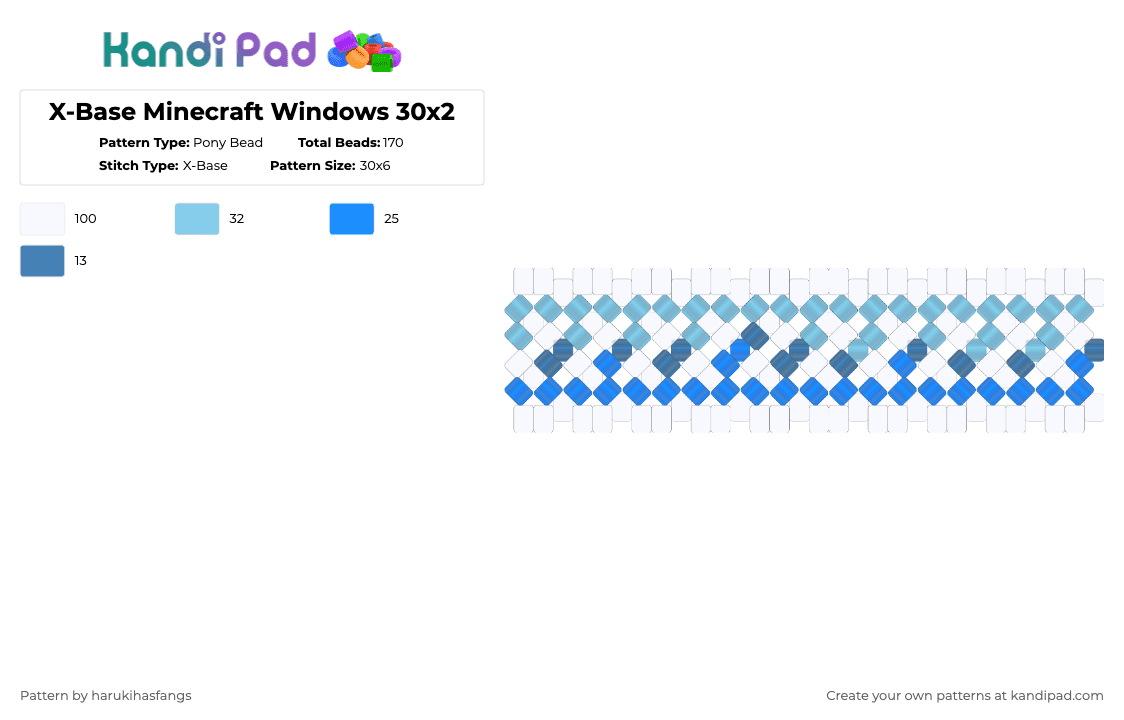 X-Base Minecraft Windows 30x2 - Pony Bead Pattern by harukihasfangs on Kandi Pad - white,light blue,cotdglossy,harukihasfangs,base,xbase,windows,cotd,glossy,2x