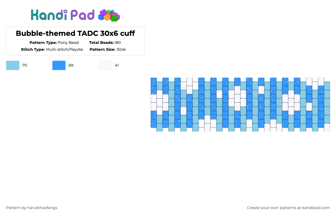 Bubble-themed TADC 30x6 cuff - Pony Bead Pattern by harukihasfangs on Kandi Pad - light blue,harukihasfangs,tadc,the amazing digital circus,bubble,bubbletadc,bubble tadc,caine,30x6