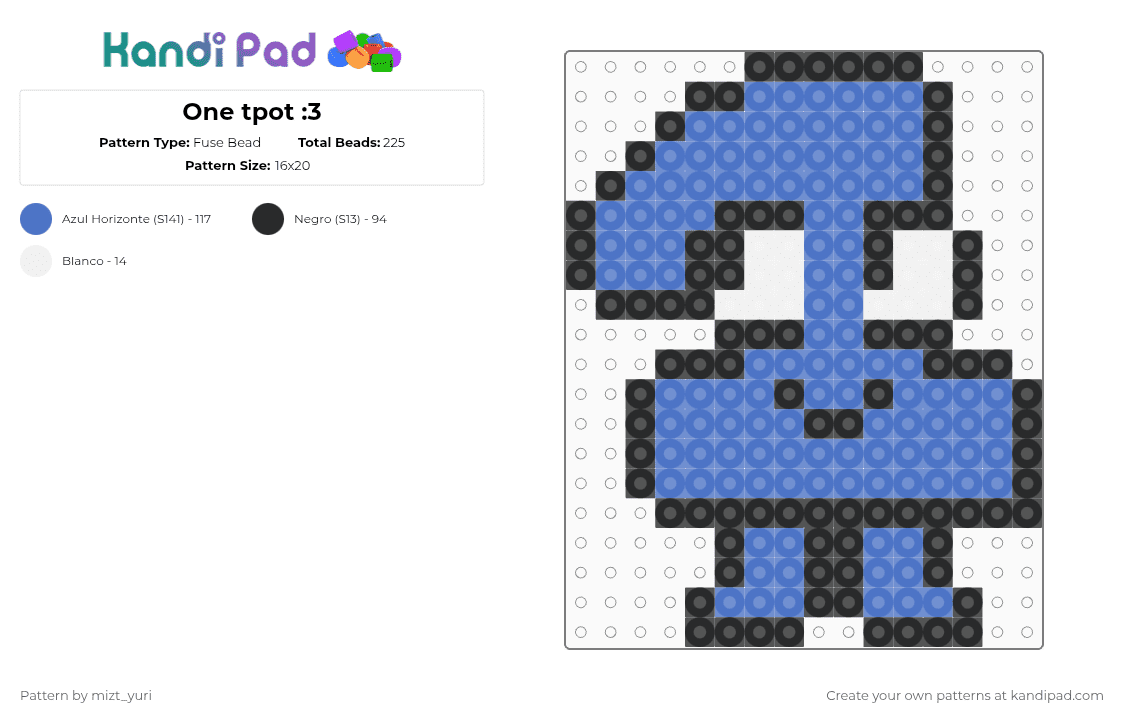 One tpot :3 - Fuse Bead Pattern by mizt_yuri on Kandi Pad - blue