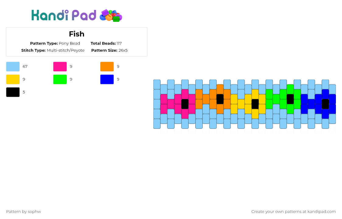 Fish - Pony Bead Pattern by sophw on Kandi Pad - light blue