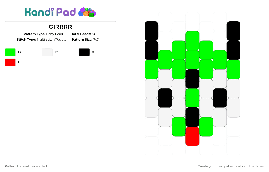 GIRRRR - Pony Bead Pattern by marthekandikid on Kandi Pad - green