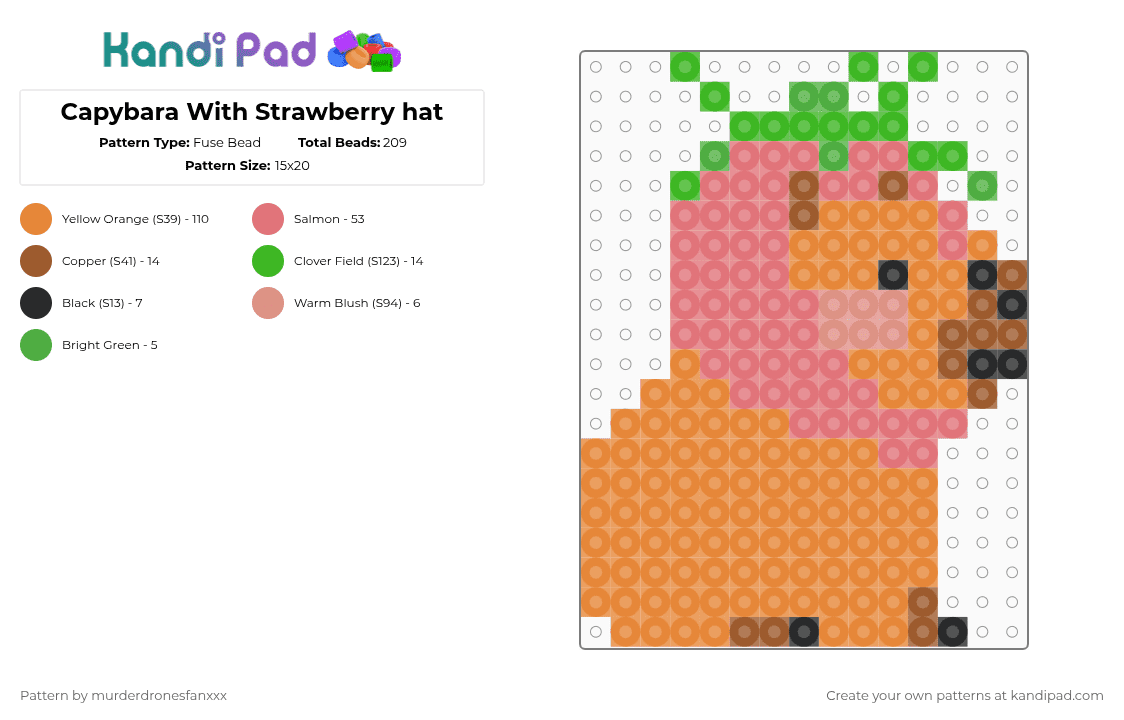 Capybara With Strawberry hat - Fuse Bead Pattern by murderdronesfanxxx on Kandi Pad - orange,red,cotdcapybaras