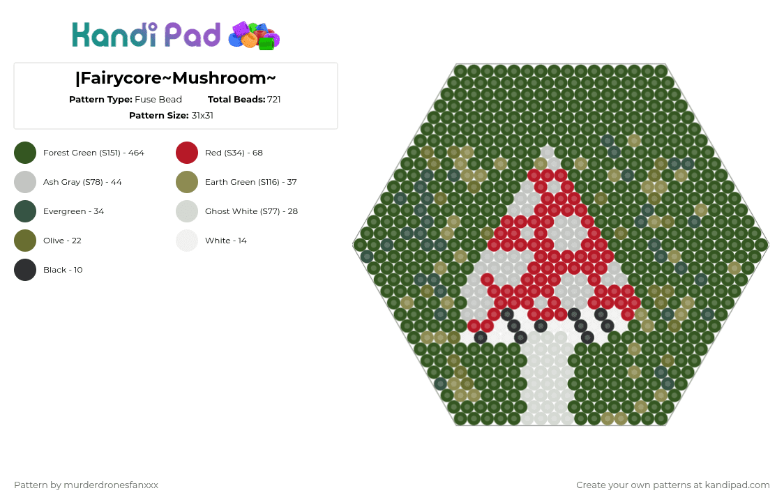 |Fairycore~Mushroom~ - Fuse Bead Pattern by murderdronesfanxxx on Kandi Pad - gold,cotdfairycore,mushroom,realistic,fairy