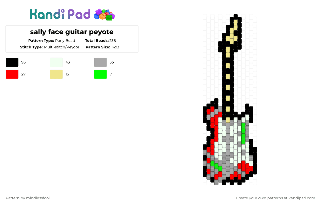 sally face guitar peyote - Pony Bead Pattern by mindlessfool on Kandi Pad - beige,red
