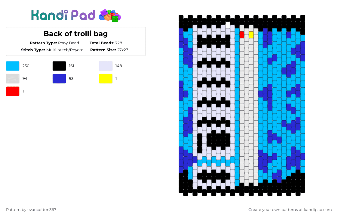 Back of trolli bag - Pony Bead Pattern by evancotton367 on Kandi Pad - purple,light blue