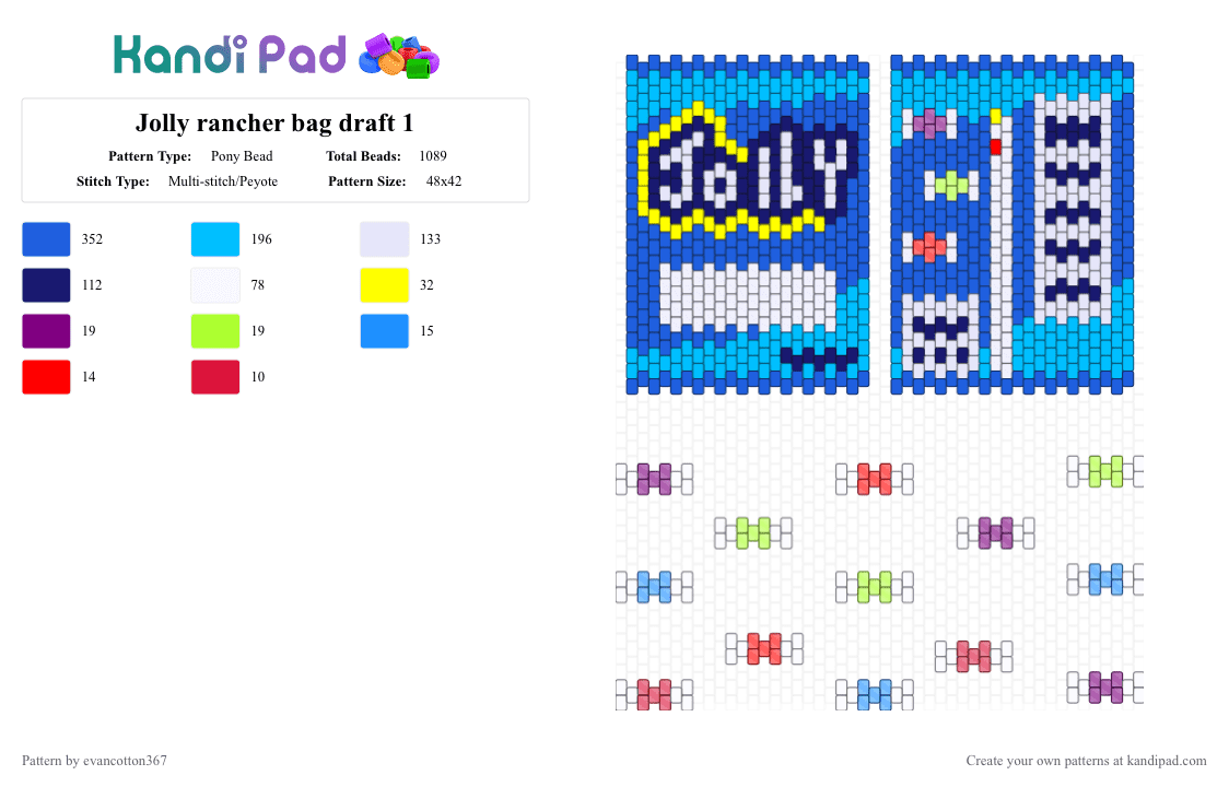 Jolly rancher bag draft 1 - Pony Bead Pattern by evancotton367 on Kandi Pad - blue,light blue,purple