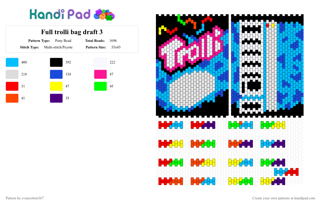 Full trolli bag draft 3 - Pony Bead Pattern by evancotton367 on Kandi Pad - blue, light blue