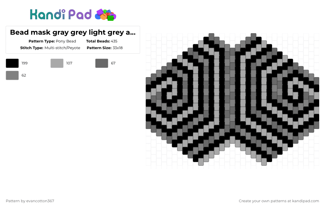 Bead mask gray grey light grey and black - Pony Bead Pattern by evancotton367 on Kandi Pad - beige,gray