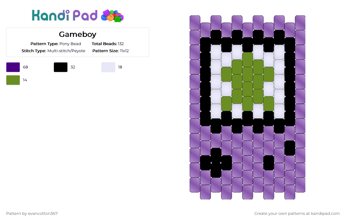 Gameboy - Pony Bead Pattern by evancotton367 on Kandi Pad - purple