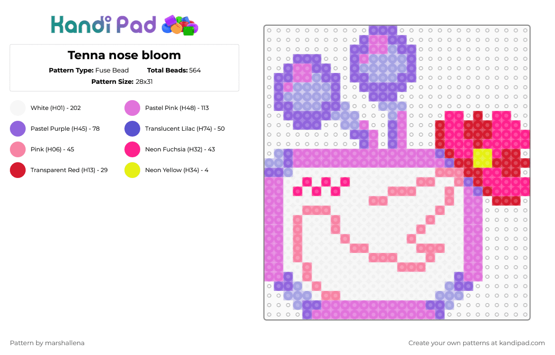 Tenna nose bloom - Fuse Bead Pattern by marshallena on Kandi Pad - pink,purple,deltarune,tenna,undertale,toby fox,kris,susie,ralsei,spamton