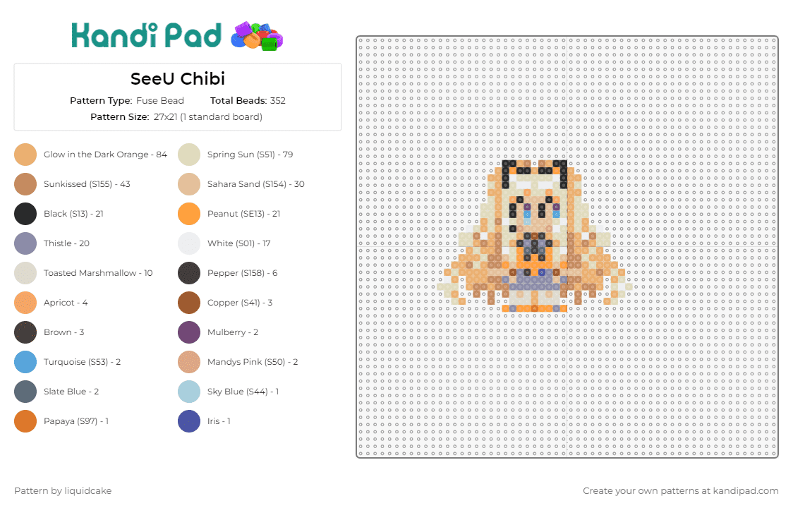 SeeU Chibi - Fuse Bead Pattern by liquidcake on Kandi Pad - seeu,vocaloid,chibi,anime,character,music,pop culture,beige