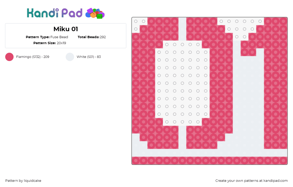 Miku 01 - Fuse Bead Pattern by liquidcake on Kandi Pad - 1,number,text,digital,countdown,first,premiere,initial,pink