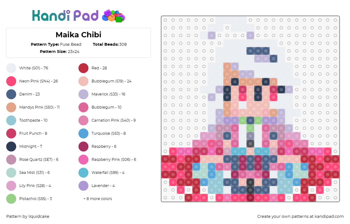 Maika Chibi - Fuse Bead Pattern by liquidcake on Kandi Pad - maika,vocaloid,chibi,anime,character,music,pop culture