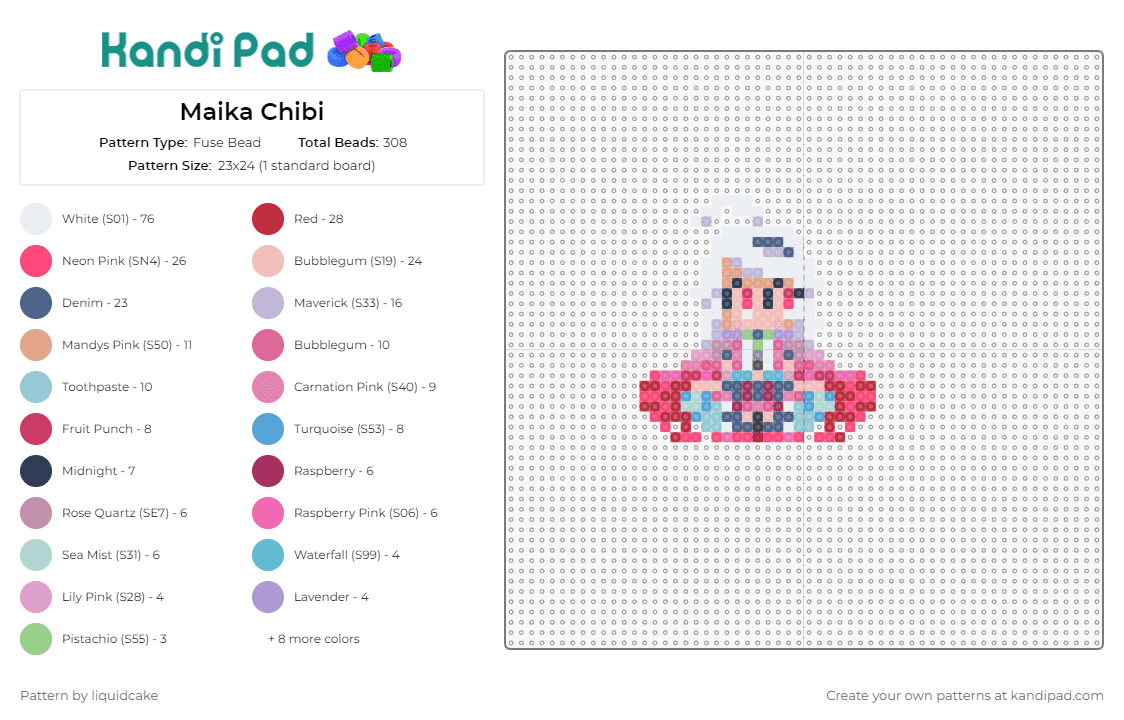 Maika Chibi - Fuse Bead Pattern by liquidcake on Kandi Pad - maika,vocaloid,chibi,anime,character,music,pop culture