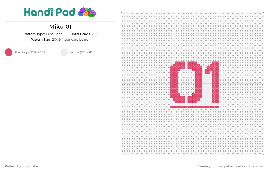 Miku 01 - Fuse Bead Pattern by liquidcake on Kandi Pad - 1,number,text,digital,countdown,first,premiere,initial,pink