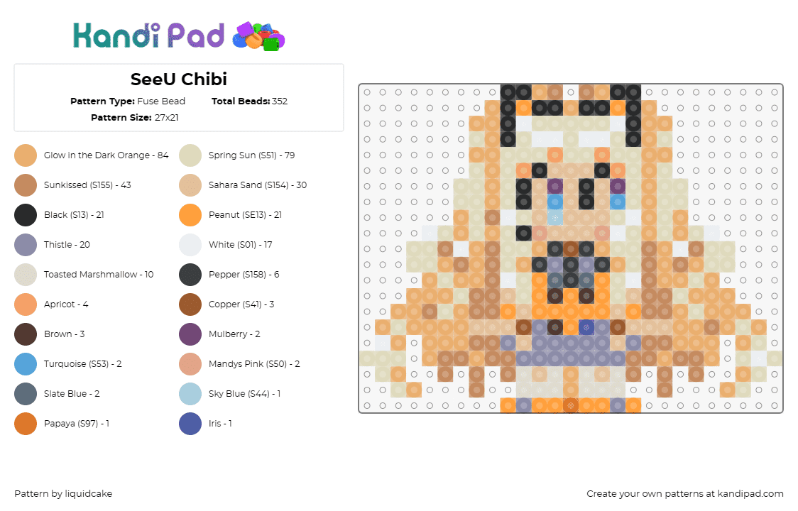 SeeU Chibi - Fuse Bead Pattern by liquidcake on Kandi Pad - seeu,vocaloid,chibi,anime,character,music,pop culture,beige