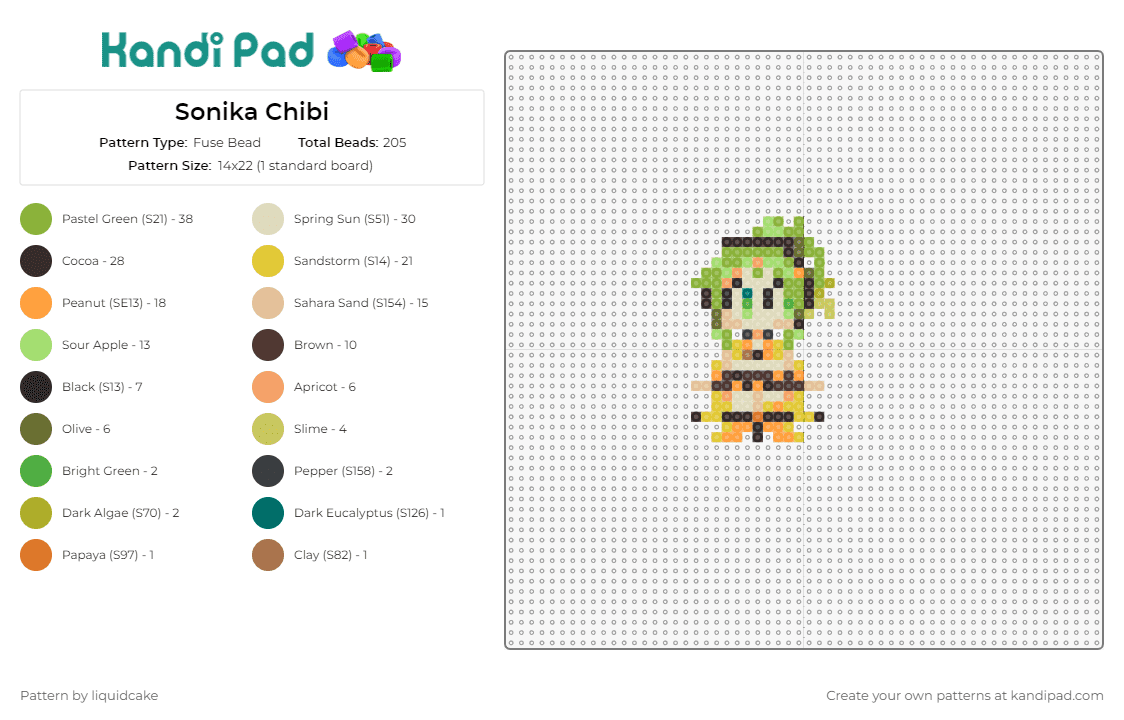 Sonika Chibi - Fuse Bead Pattern by liquidcake on Kandi Pad - sonika,vocaloid,chibi,anime,character,music,pop culture