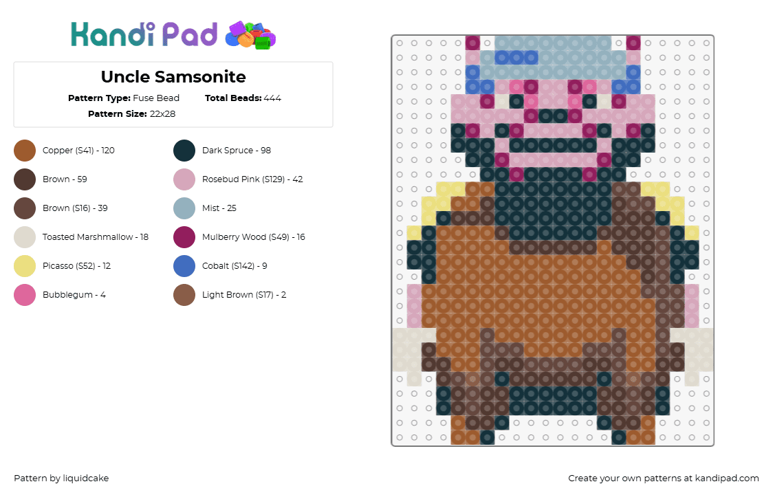 Uncle Samsonite - Fuse Bead Pattern by liquidcake on Kandi Pad - uncle samsonite,horror,tv show,character,brown,pink