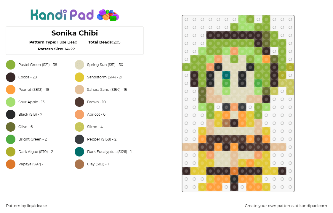 Sonika Chibi - Fuse Bead Pattern by liquidcake on Kandi Pad - sonika,vocaloid,chibi,anime,character,music,pop culture