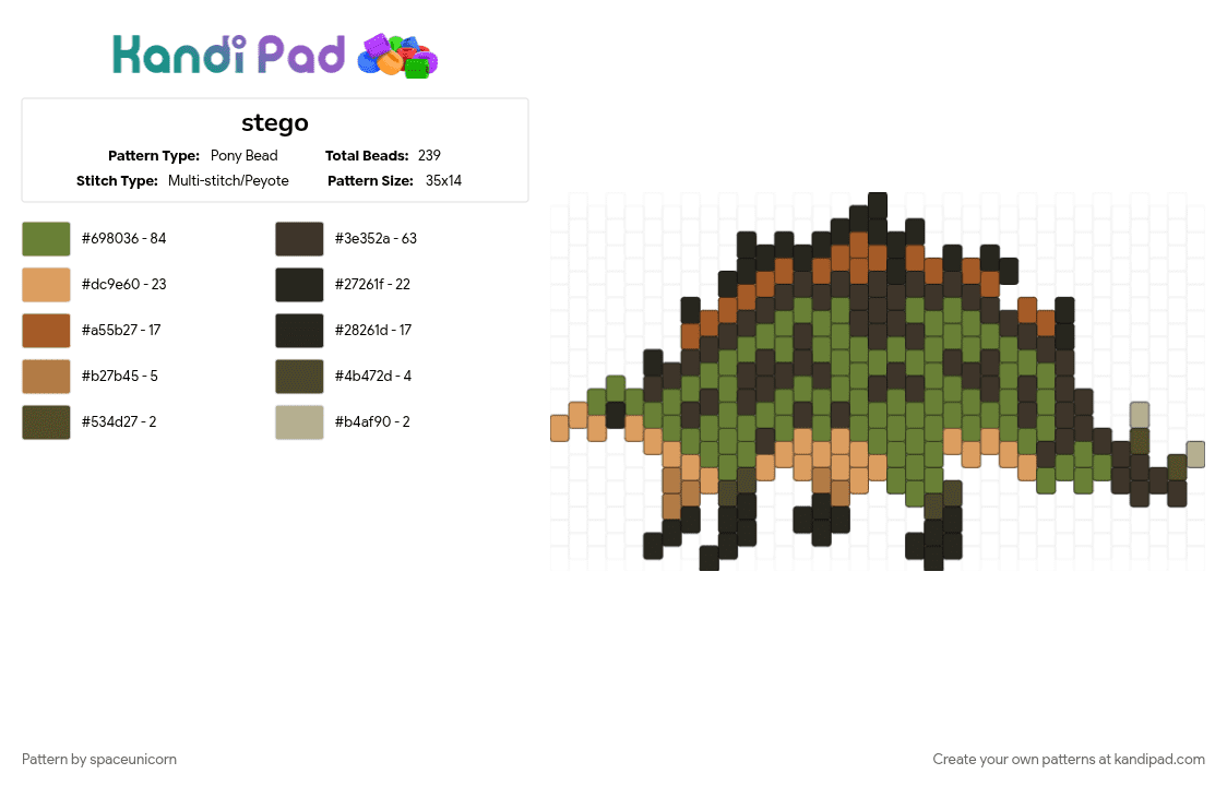 Stegosaurus - Pony Bead Pattern by spaceunicorn on Kandi Pad - dinosaur, stegosaurus