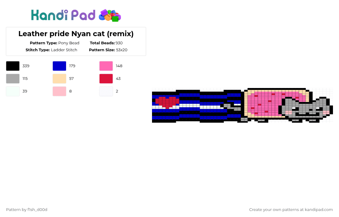 Leather pride Nyan cat (remix) - Pony Bead Pattern by fleshfreak on Kandi Pad - beige,pink,purple,nyan cat,leather pride,cuff