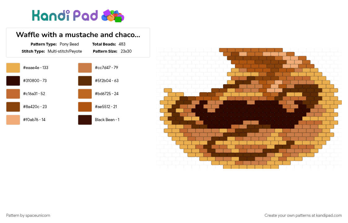 Waffle with a mustache and chaco drizzle - Pony Bead Pattern by spaceunicorn on Kandi Pad - brown, orange