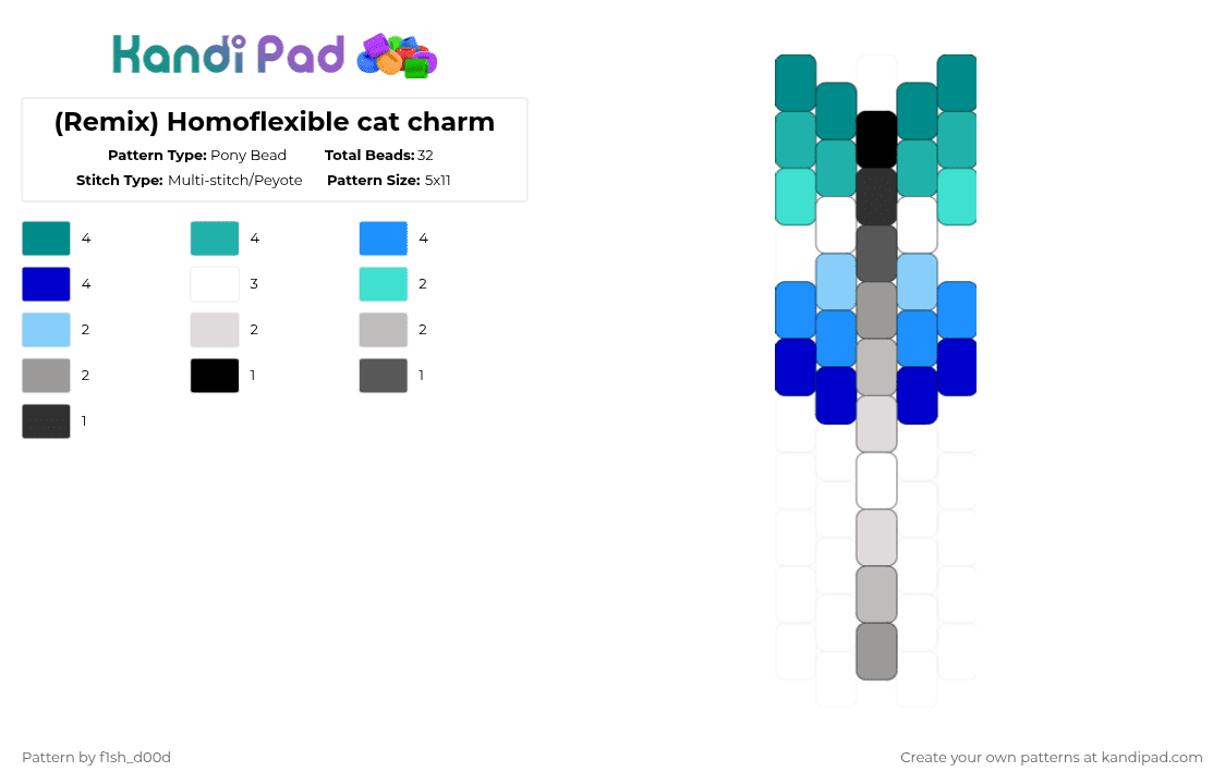 (Remix) Homoflexible cat charm - Pony Bead Pattern by fleshfreak on Kandi Pad - teal,light blue,homoflexible,pride,catcharm
