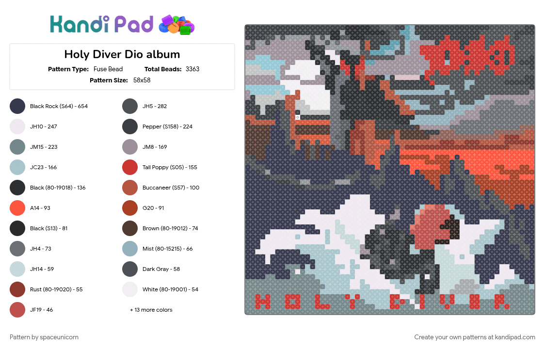Holy Diver Dio album - Fuse Bead Pattern by spaceunicorn on Kandi Pad - album cover, gray, light blue, music, purple, red