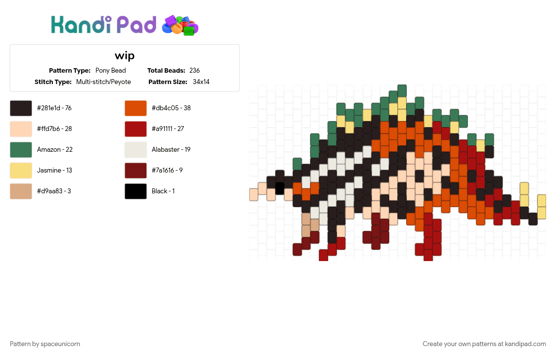 Stegosaurus - Pony Bead Pattern by spaceunicorn on Kandi Pad - stegosaurus