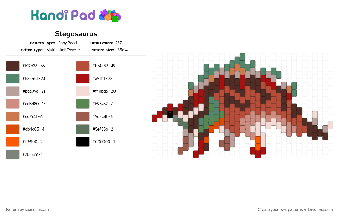 Stegosaurus - Pony Bead Pattern by spaceunicorn on Kandi Pad - 