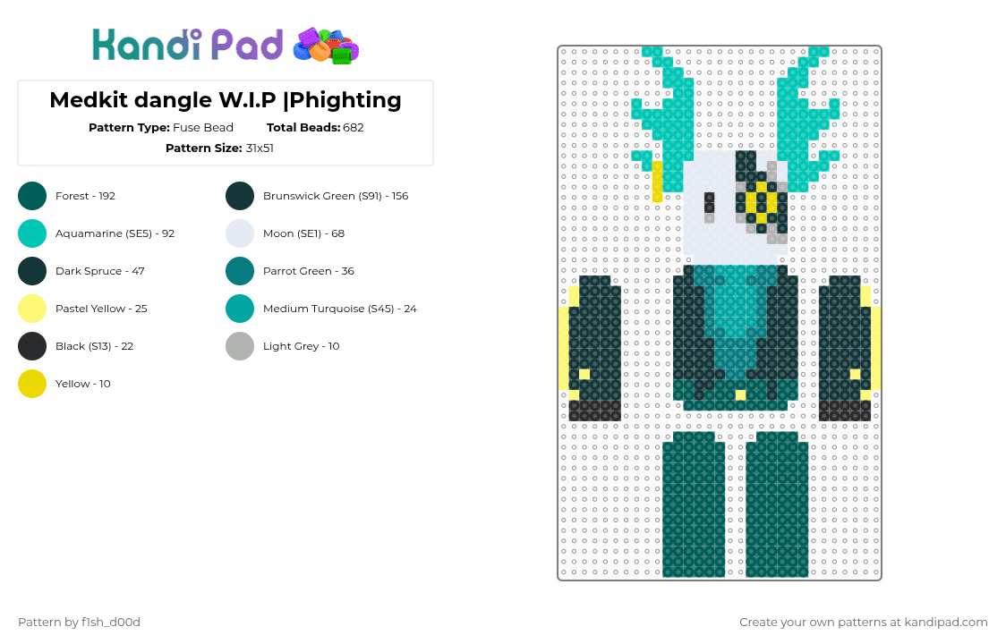 Medkit dangle W.I.P |Phighting - Fuse Bead Pattern by fleshfreak on Kandi Pad - teal,gray,wip,phighting,medkit,roblox,dangle