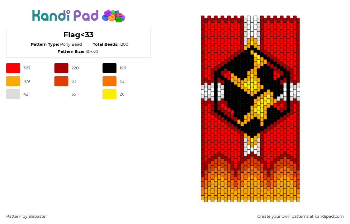 Flag<33 - Pony Bead Pattern by alabaster on Kandi Pad - cube,fire,geometric,flag,flames,red,orange