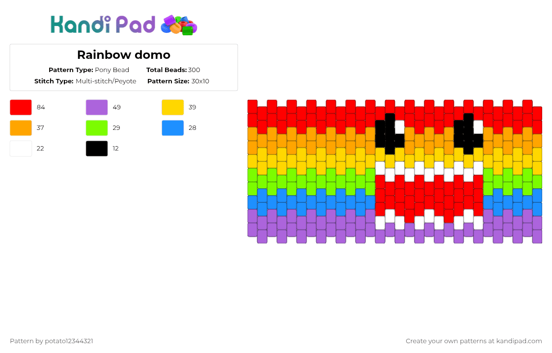 Rainbow domo - Pony Bead Pattern by potato12344321 on Kandi Pad - purple,red