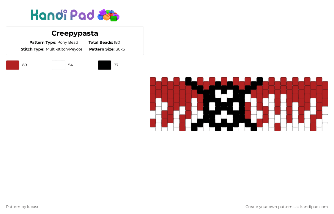 Creepypasta - Pony Bead Pattern by lucasr on Kandi Pad - red,white