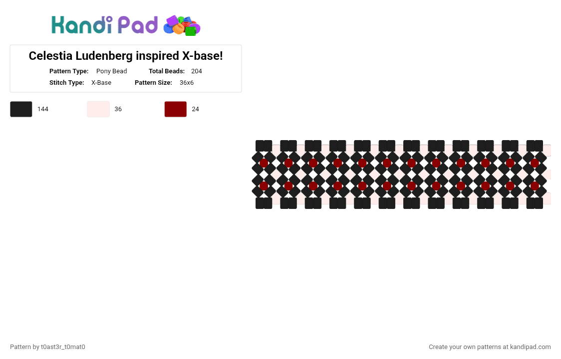 Celestia Ludenberg inspired X-base! - Pony Bead Pattern by t0ast3r_t0mat0 on Kandi Pad - black, red, white