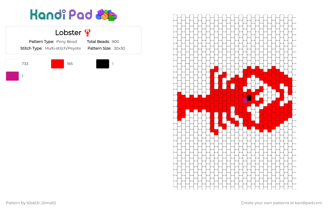 Lobster 🦞 - Pony Bead Pattern by t0ast3r_t0mat0 on Kandi Pad - white,red