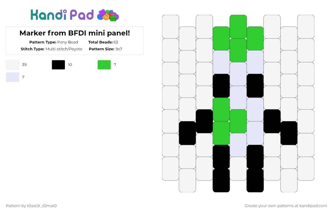 Marker from BFDI mini panel! - Pony Bead Pattern by t0ast3r_t0mat0 on Kandi Pad - white,bfdi,bfdia,bfb,tpot,osc,object show
