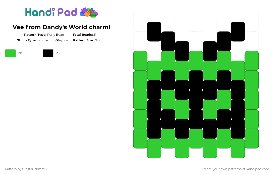 Vee from Dandy\'s World charm! - Pony Bead Pattern by t0ast3r_t0mat0 on Kandi Pad - dandys world,charm,vee dandys world