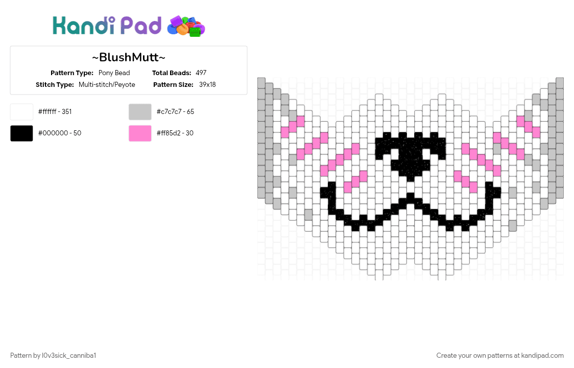~BlushMutt~ - Pony Bead Pattern by l0v3sick_canniba1 on Kandi Pad - beige, blush, cute, furry, furry mask, gray, mask, pink, white