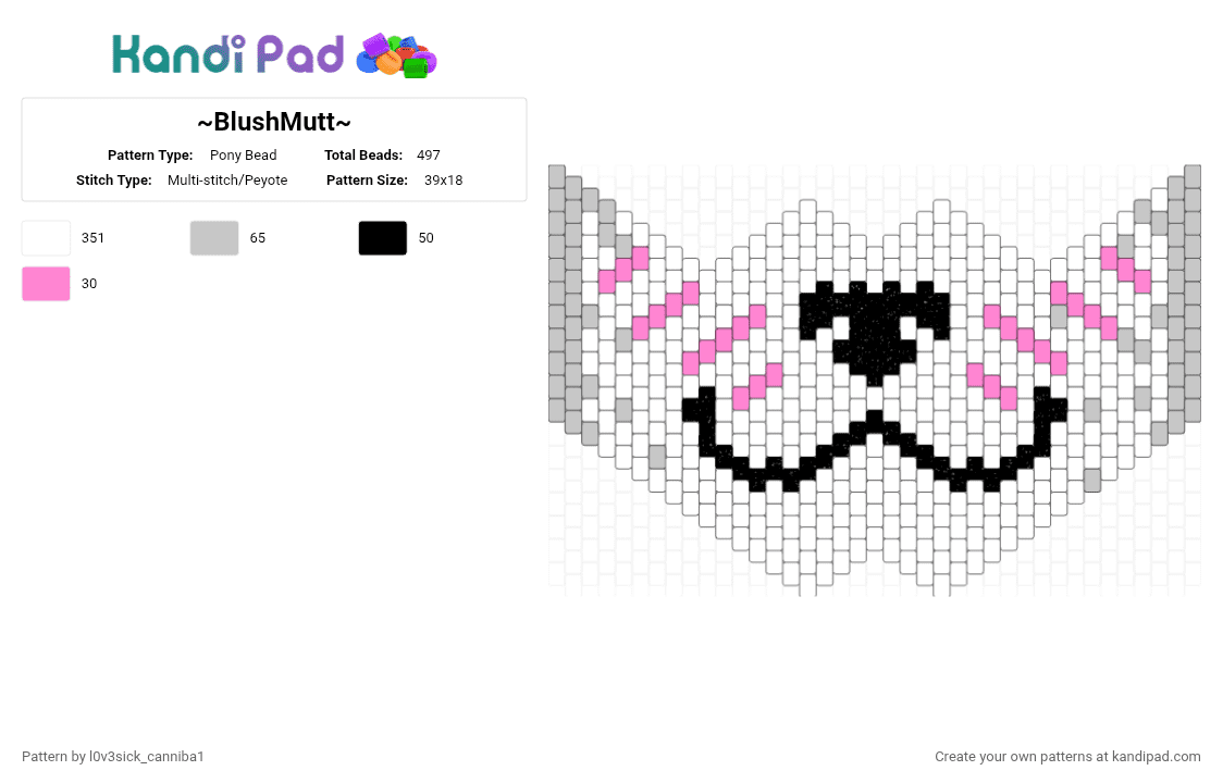 ~BlushMutt~ - Pony Bead Pattern by l0v3sick_canniba1 on Kandi Pad - white,beige,pink,furry mask,furry,gray,mask,blush,cute