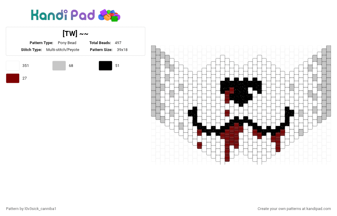 [TW] ~GoreMutt~ - Pony Bead Pattern by l0v3sick_canniba1 on Kandi Pad - white,beige,brown,blood,gore,furry,red,gray,mask,furry mask